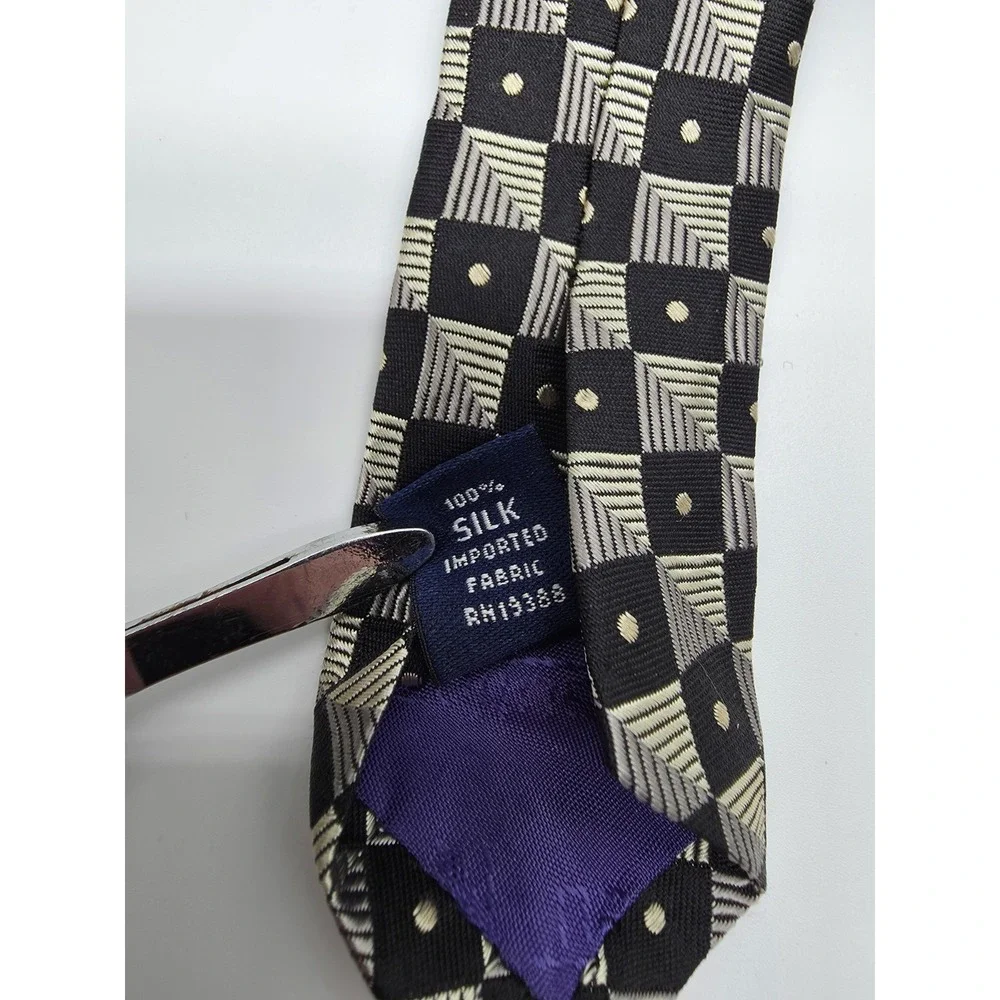 Vintage Nautica Men's Black Tan Gray Silk Geometric Tie Necktie 57